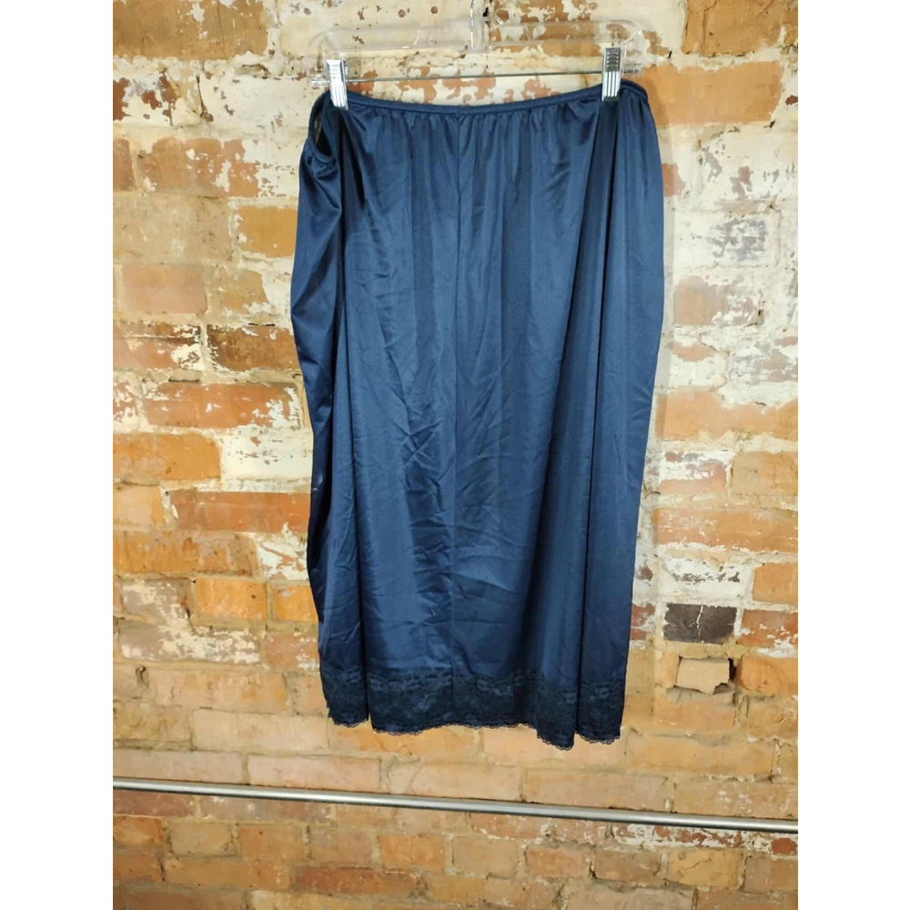 VTG Velrose Navy Half Slip Skirt Size 5X Floral Lace Trim Lingerie Y2K 90s